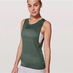 Lululemon Perforated Breeze Muscle Tank Forest Green Mesh Tank Top Size 8